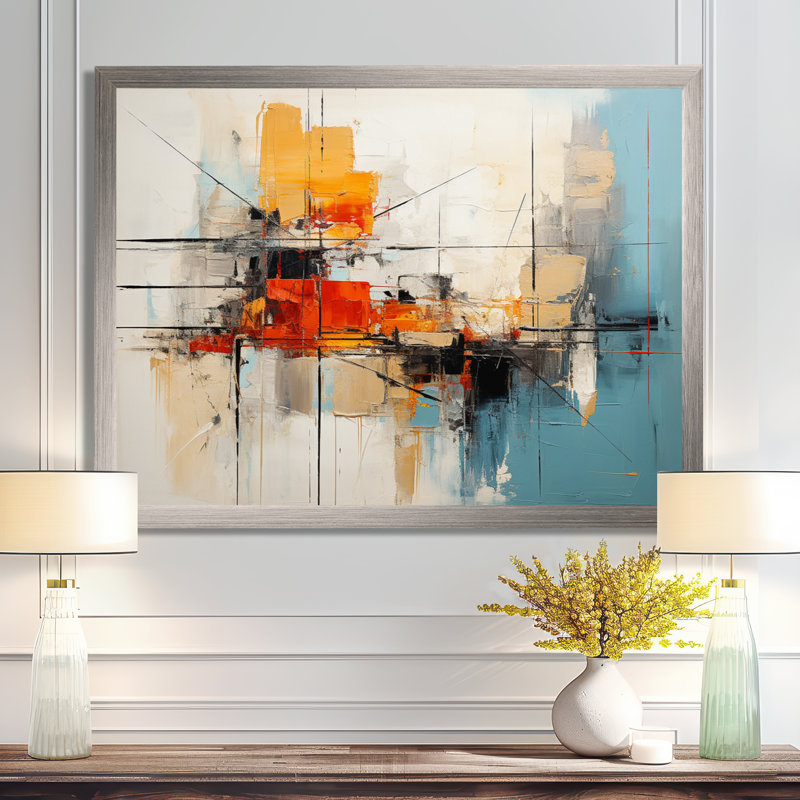 Teal Orange Bold Energy IV - Dams, art mural, H 30 po x l 40 po x P 1,5 po, Cadre flottant noir