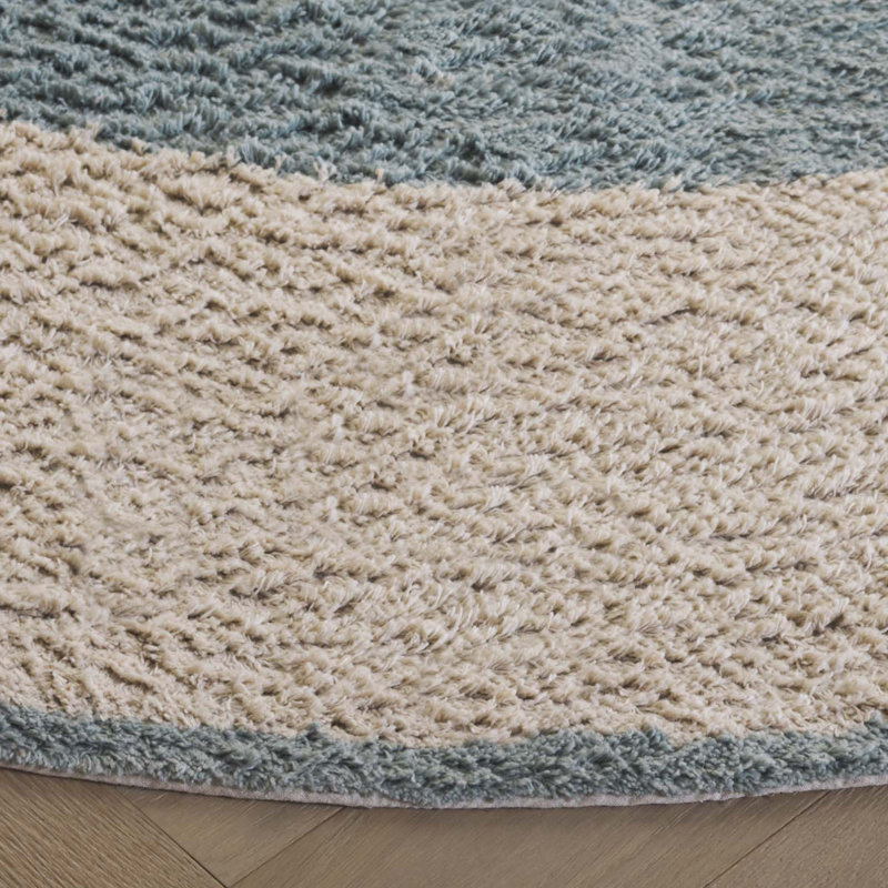 Edwill Handtufted Recycled Cotton Machine Washable Bordered Rug, Round 6'