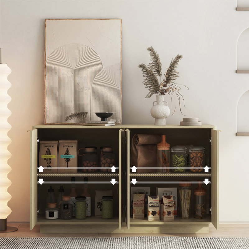 Buffet en bois moderne avec rangement, grand buffet cannelé avec tablettes réglables, crédence, console d'appoint, Bois