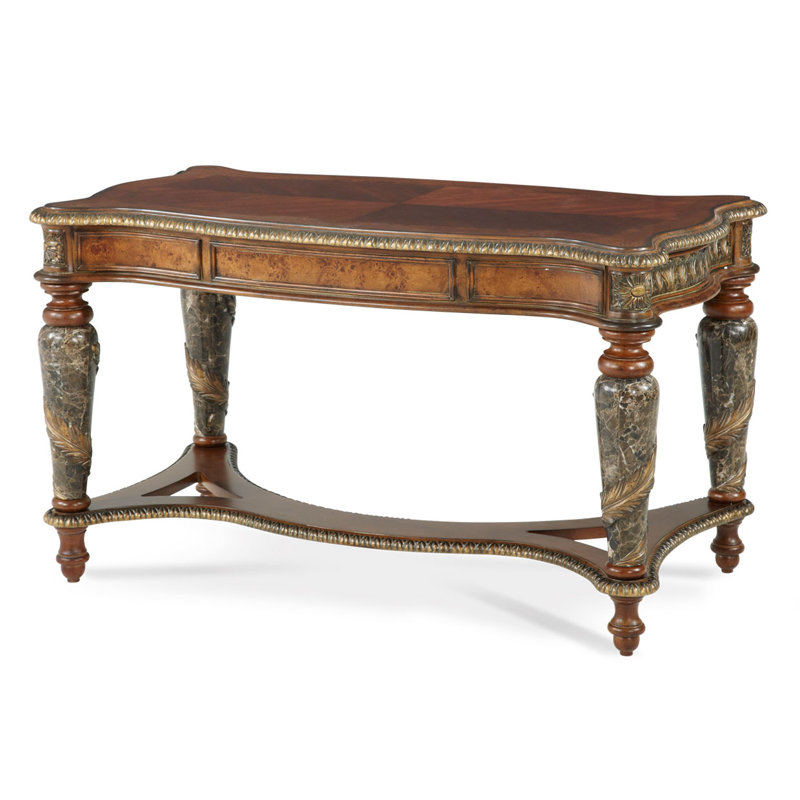 Valencia Classic Chestnut Birch Writing Desk with Marble Accents