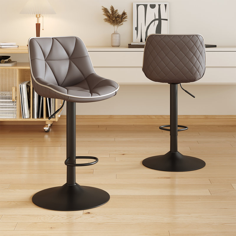 Modern Bar Stools Set Of 2, Spacious Ergonomic Double-layer Cushion Upholstered Swivel Bar Stools With Backrest, Adjustable For Kitchen Island
