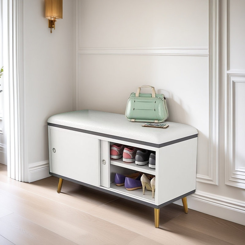 23.6'' Shoe Storage Bench, White/Gray