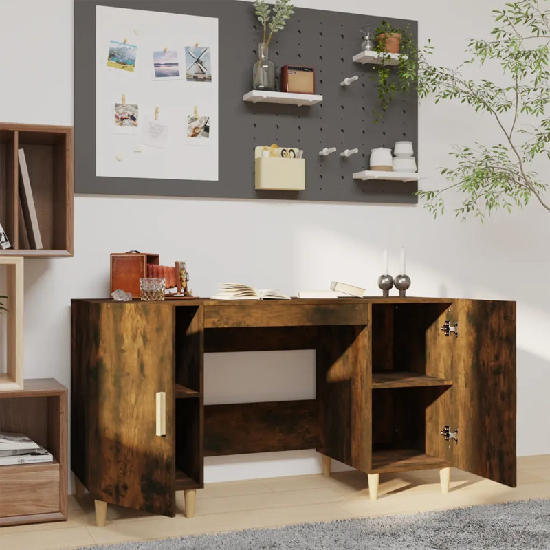 140Cm W Rectangular Computer Desk, Smoked Oak/Natural