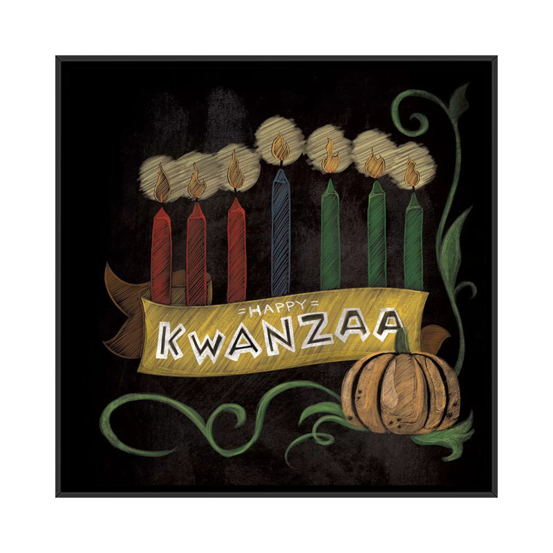 « happy kwanzaa », impression sur toile tendue, H 18 po x l 18 po x P 1,5 po, Toile encadrée noire, Pas de tapis
