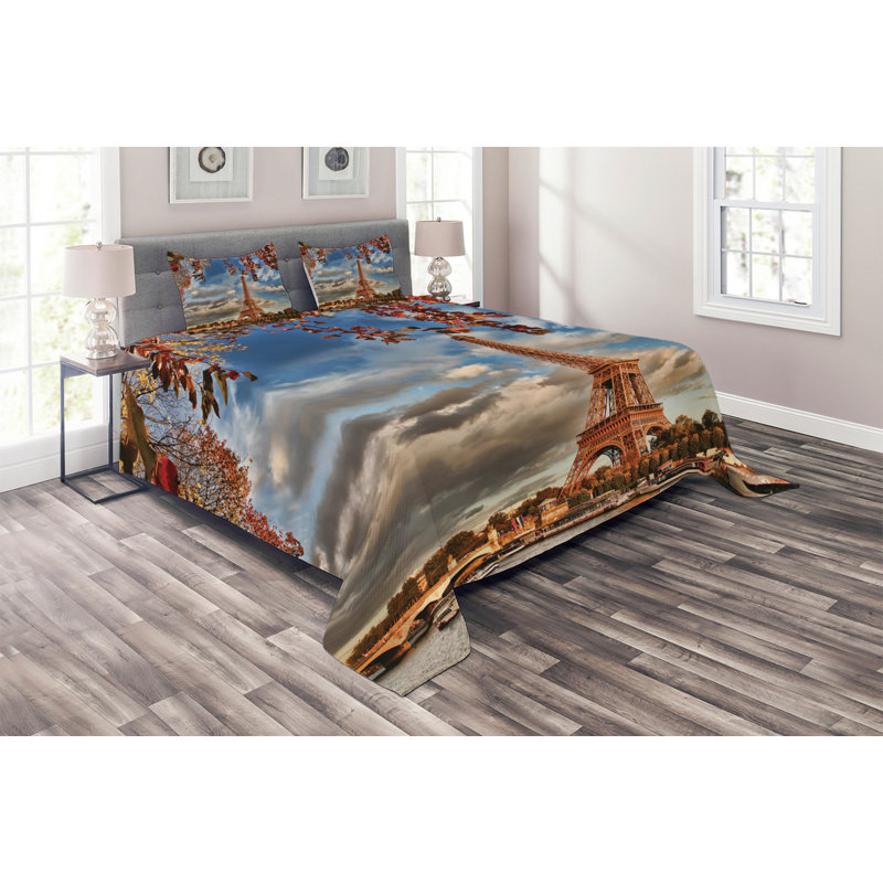 Eiffel Tower Eclectic Polyester Coverlet, King Bedspread + 2 Shams