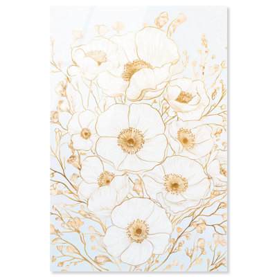 Coquelicots blancs et dorés II, art floral élégant par Art Remedy, prêt à être accroché