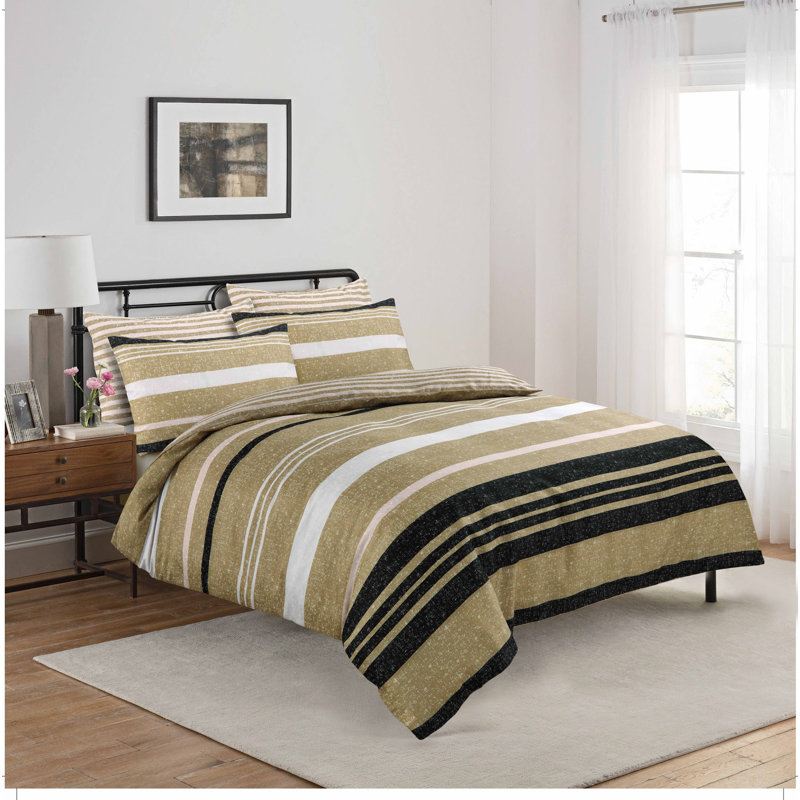 Amahni Striped Duvet Cover Set with Pillowcases, Double Duvet Cover + 2 Standard Pillowcases