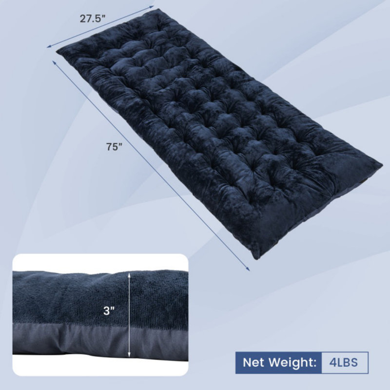 Navy Blue Crystal Velvet Camping Cot Pad with Foam Fill