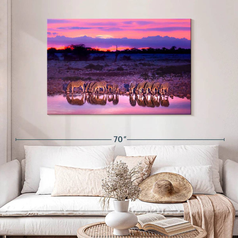Zebras Drinking Together, 32" H x 48" W