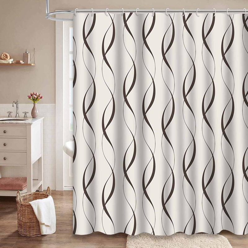 Rideau de douche imperméable avec lignes abstraites et monochromes à 12 crochets, L 72 po x l 84 po