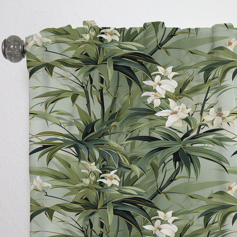 Bamboo Reflections Tropical Pattern I - Tropical Curtain - Velvet Room Darkening - 1 panel, 52" W x 84" L