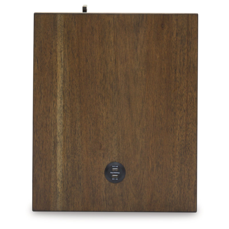 Brown Wood Rectangular End Table with Storage and USB Ports