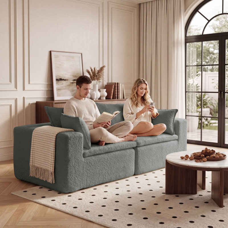 Canapé modulaire à compression 74,8 po, 2 pièces avec causeuse moderne rembourrée 2 pièces avec ressorts ensachés et 4 coussins, sans assemblage