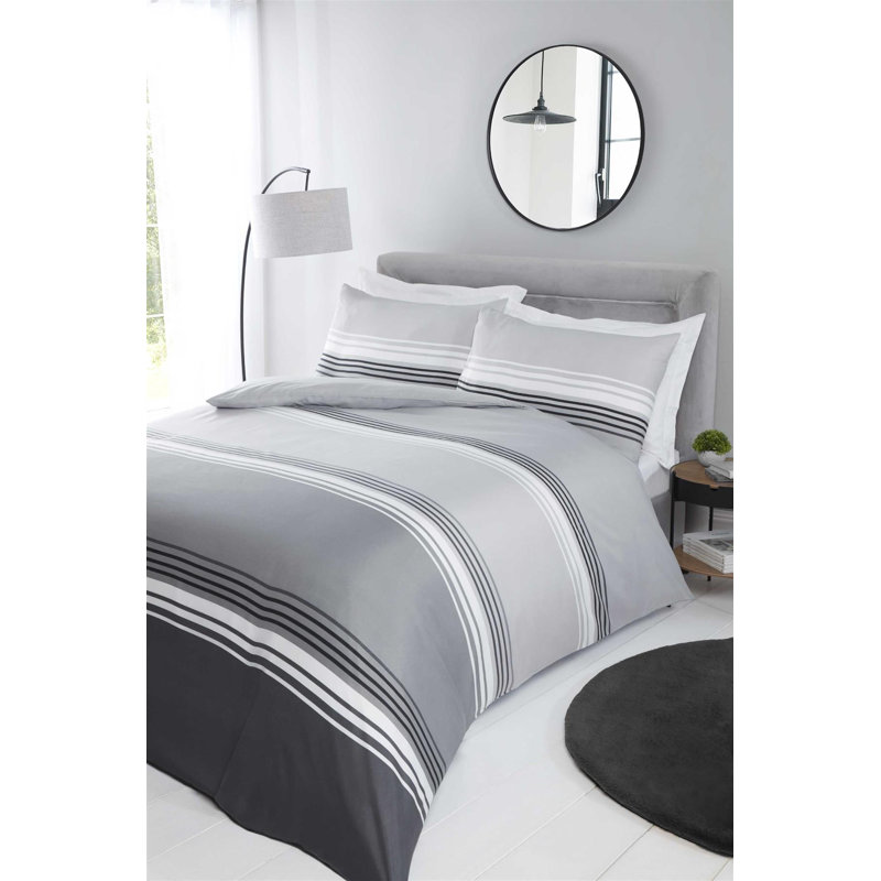 Nayomee Microfiber Striped Duvet Cover Set with Pillowcases, Grey