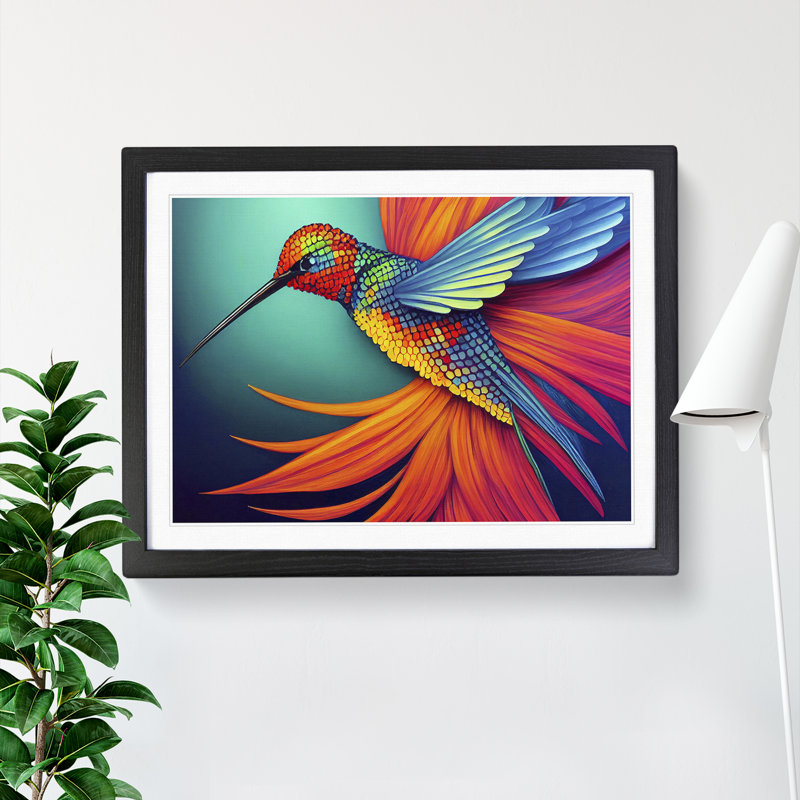 Exotic Hummingbird Abstract - Single Picture Frame Painting, Black, 46cm H x 64cm W x 2cm D
