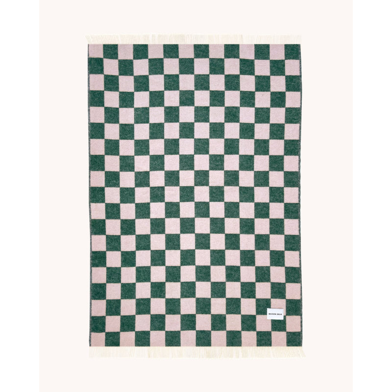 Checkered Wool Jacquard Throw Blanket, Green/Pink