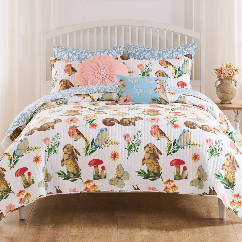 Willow Reversible Quilt Set, Full/Queen Quilt + 2 Standard Shams, White/Brown
