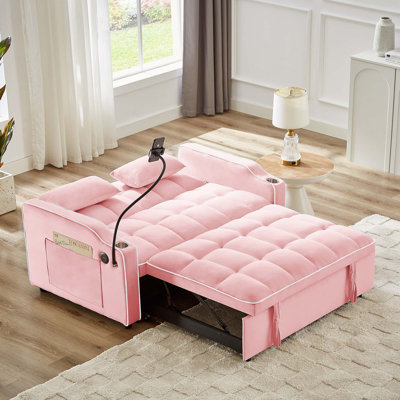 1 canapé-lit pliable polyvalent en 3 longueurs, 1 canapé-lit moderne en velours, un dossier réglable et un port USB avec cendrier et support pour téléphone pivotant