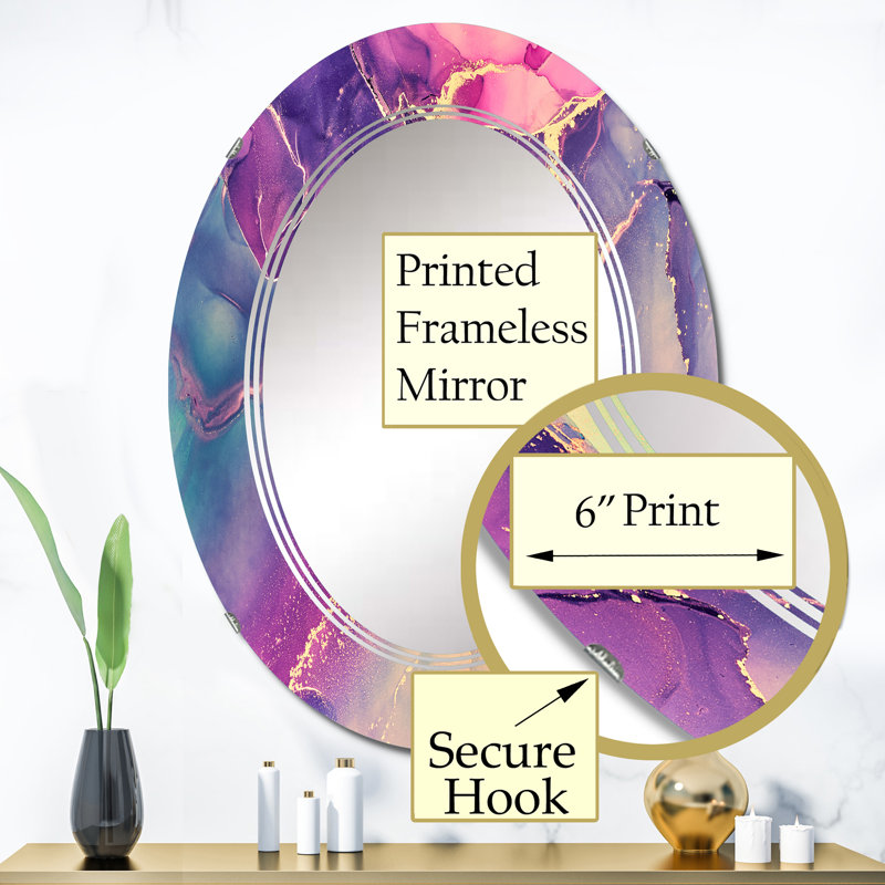 Mauve et mauve liquide Fuchia Art VI - Miroir mural moderne ovale, 36 po x 24 po