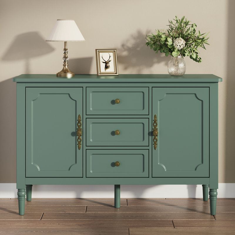 Armoire d'appoint en bois manufacturé et massif à 3 tiroirs l 47 po Collynns, Vert