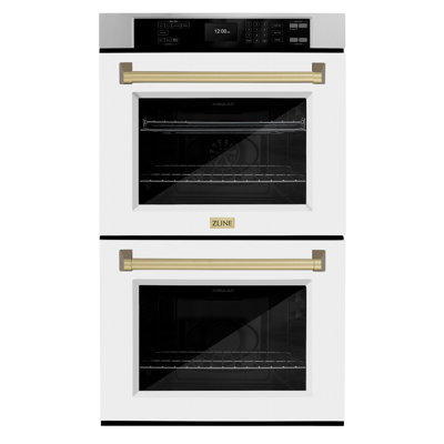 ZLINE 30 in. Autograph Double Wall Oven w/ Air Fry and White Doors and Accent Handles