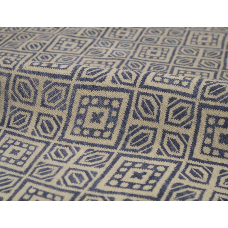 Tapis bleu clair et ivoire noué à la main de haute qualité, Rectangle 7 pi 10 po x 10 pi 1 po