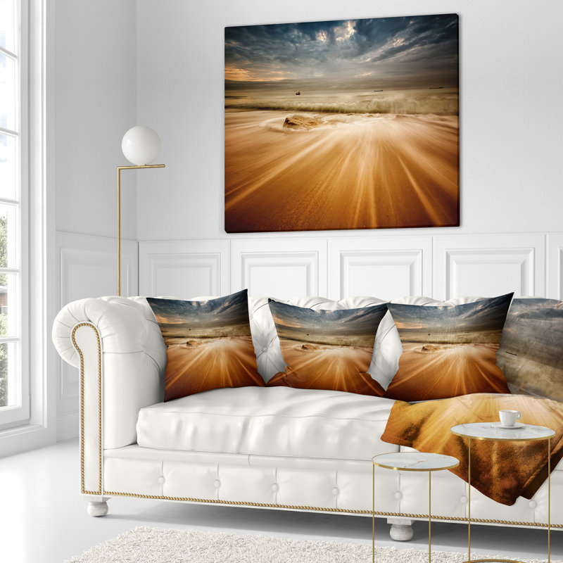 Coussin de mer de pluie avec vagues, Carrée 18 po x 18 po