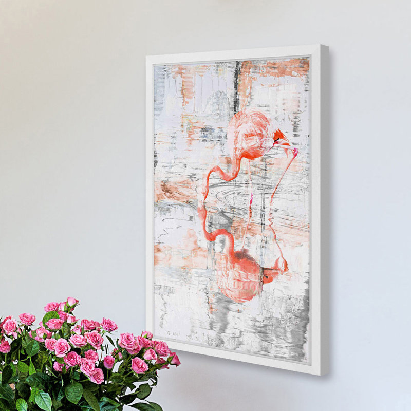 « Flamant rose réfléchissant »-reproduction de peinture encadrée sur papier, H 30 po x l 20 po x P 1,5 po