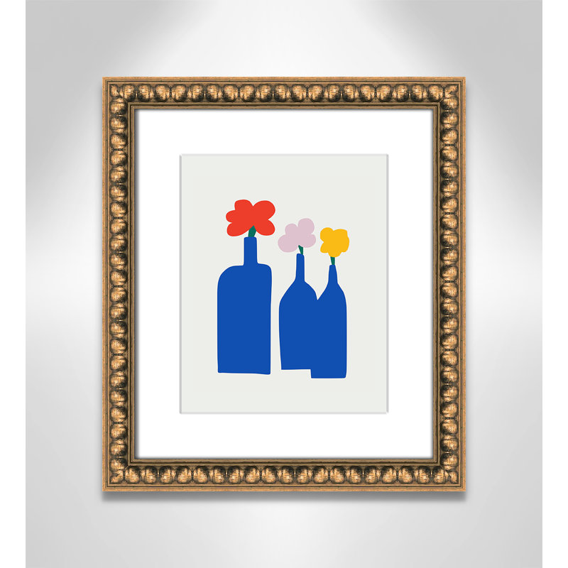 «Bold Blooms Trio Print» par Dean, 14'' W x 16'' H, Matted Print, Perles de feuilles dorées