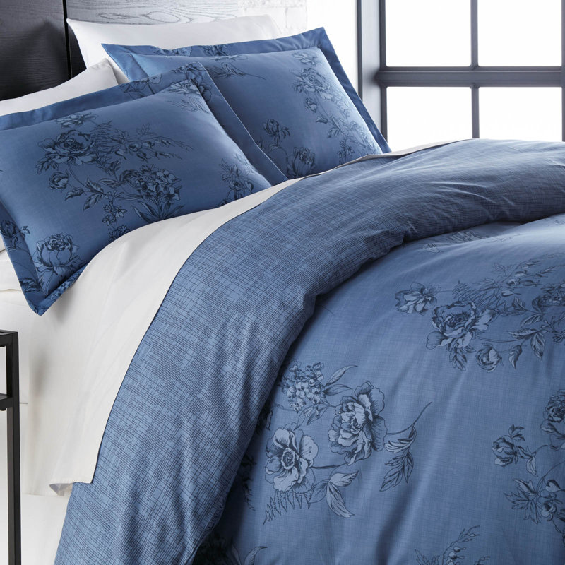 Harmony Blue Floral Microfiber Twin/Twin XL Duvet Cover Set