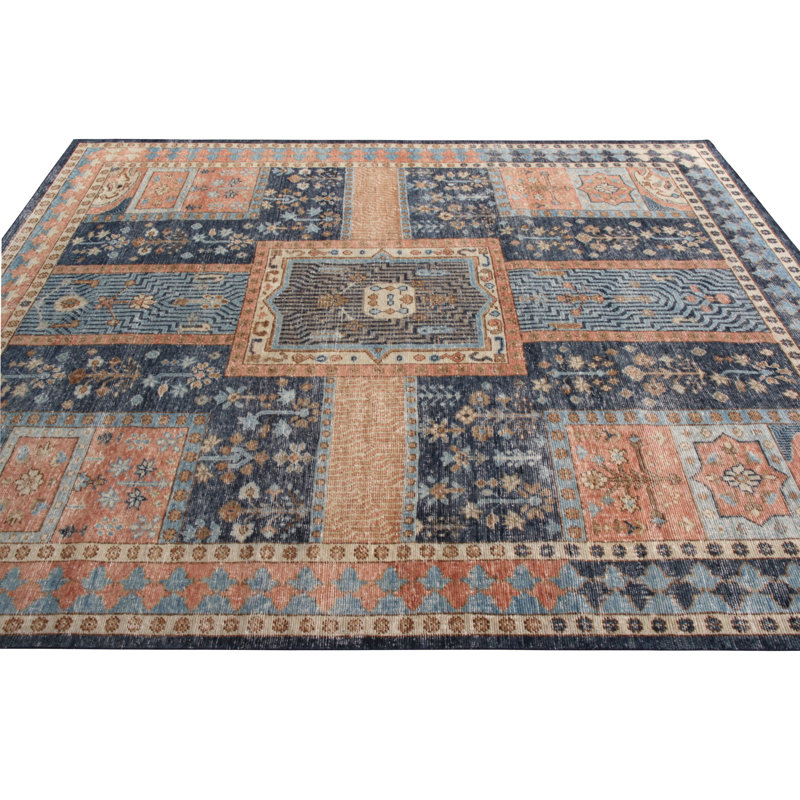 Distressed Homage Hand Knotted Wool Area Rug in Beige, Blue, Gray, Salmon, Rectangle 12' x 15'