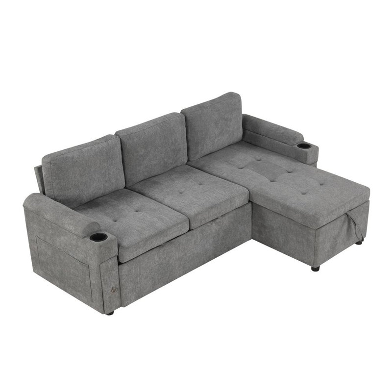 Sectional Sofa, Gray Chenille