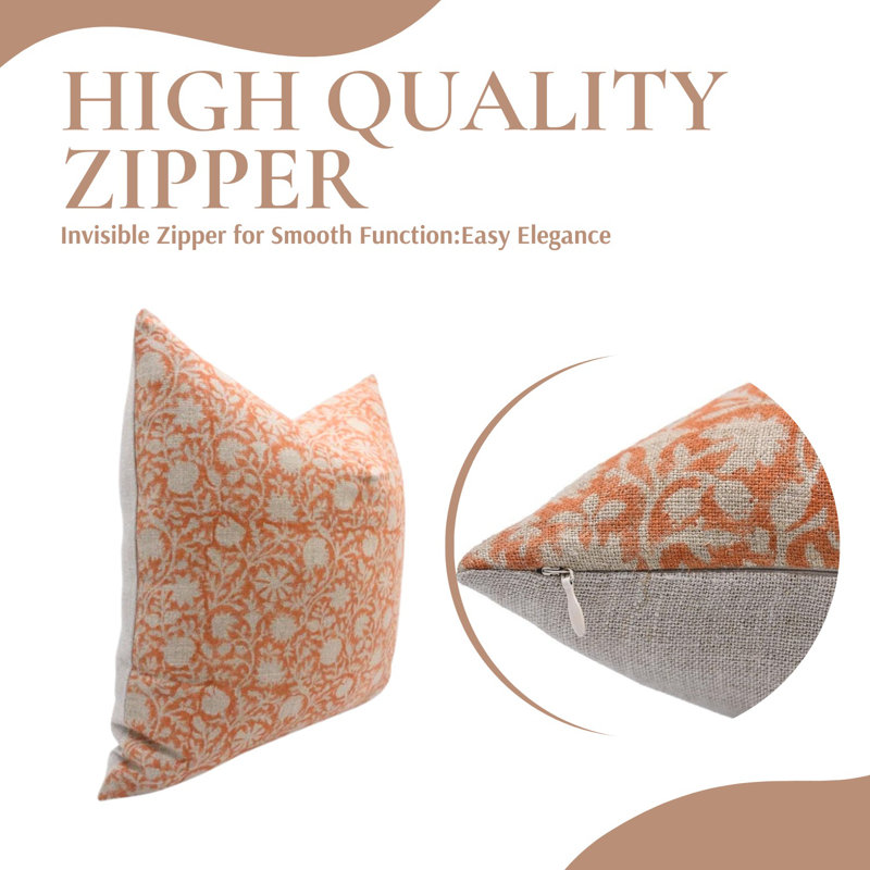 Block Print Throw Pillow Cover, 4 Thick Linen Decorative Pillowcase, 14" x 14"