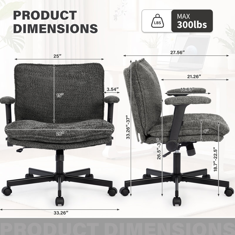 Modern Teddy Cross legged  Office Chair With Flip&Up Down Adjustable Armrests, Gray