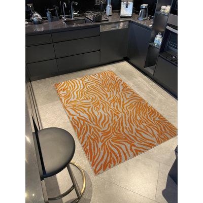 Orange-Beige Themed Abstract Animal Zebra Patterned Creative Modern Decorative Rug