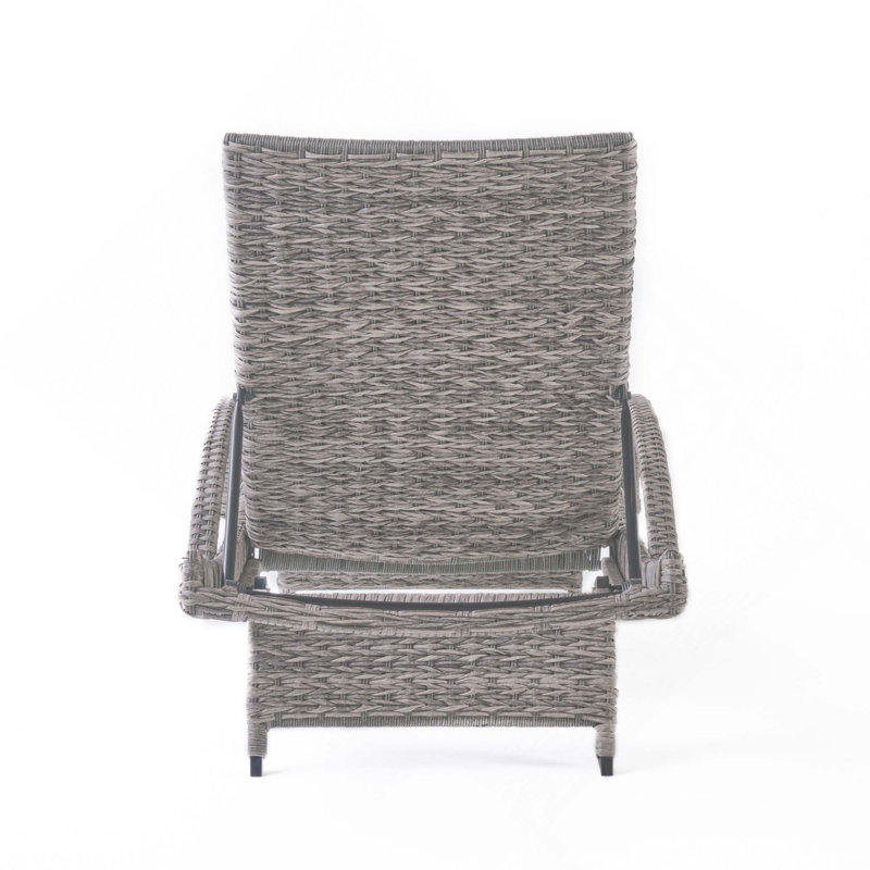 Set Of 2 Rust-Resistant Aluminum Frame Wicker Chaise Lounge With Arms, Gray