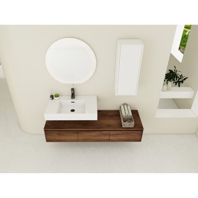 Meuble-lavabo 60 po avec lavabo en résine et armoire d'appoint 60 po style contemporain