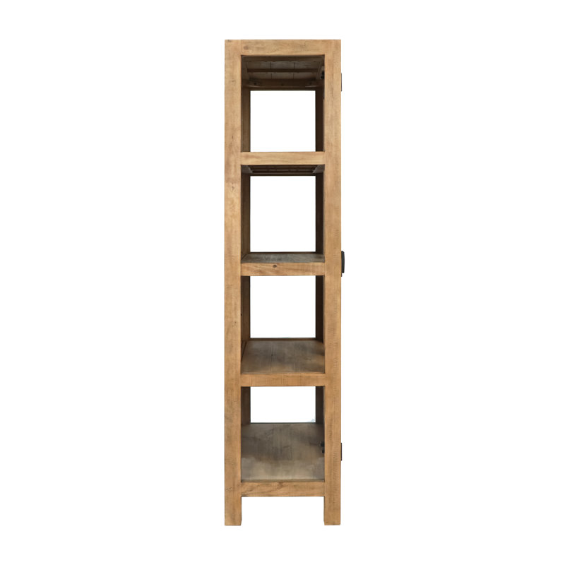 Natural Reclaimed Pine Wood Curio Cabinet with Glass Doors