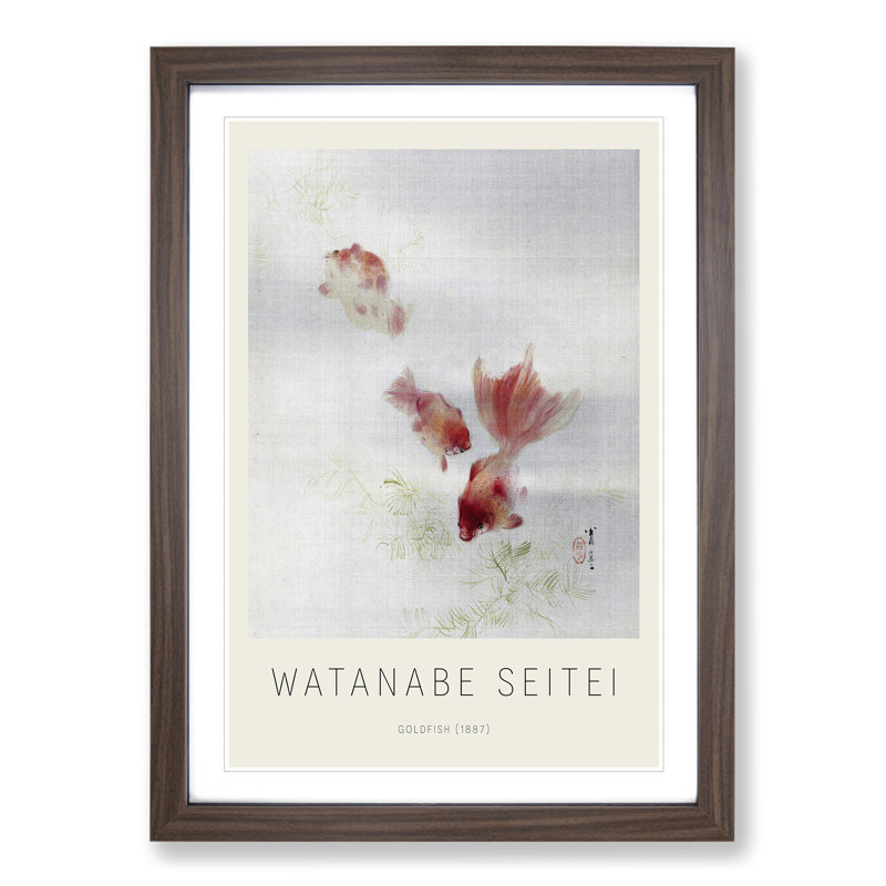 The Goldfish by Watanabe Seitei - Picture Frame Painting, Walnut Framed, 36cm H x 27cm W x 2cm D