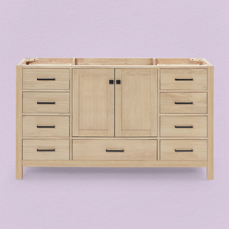 Cambridge 60'' W Single Bathroom Vanity Base, Matte Black, Oak