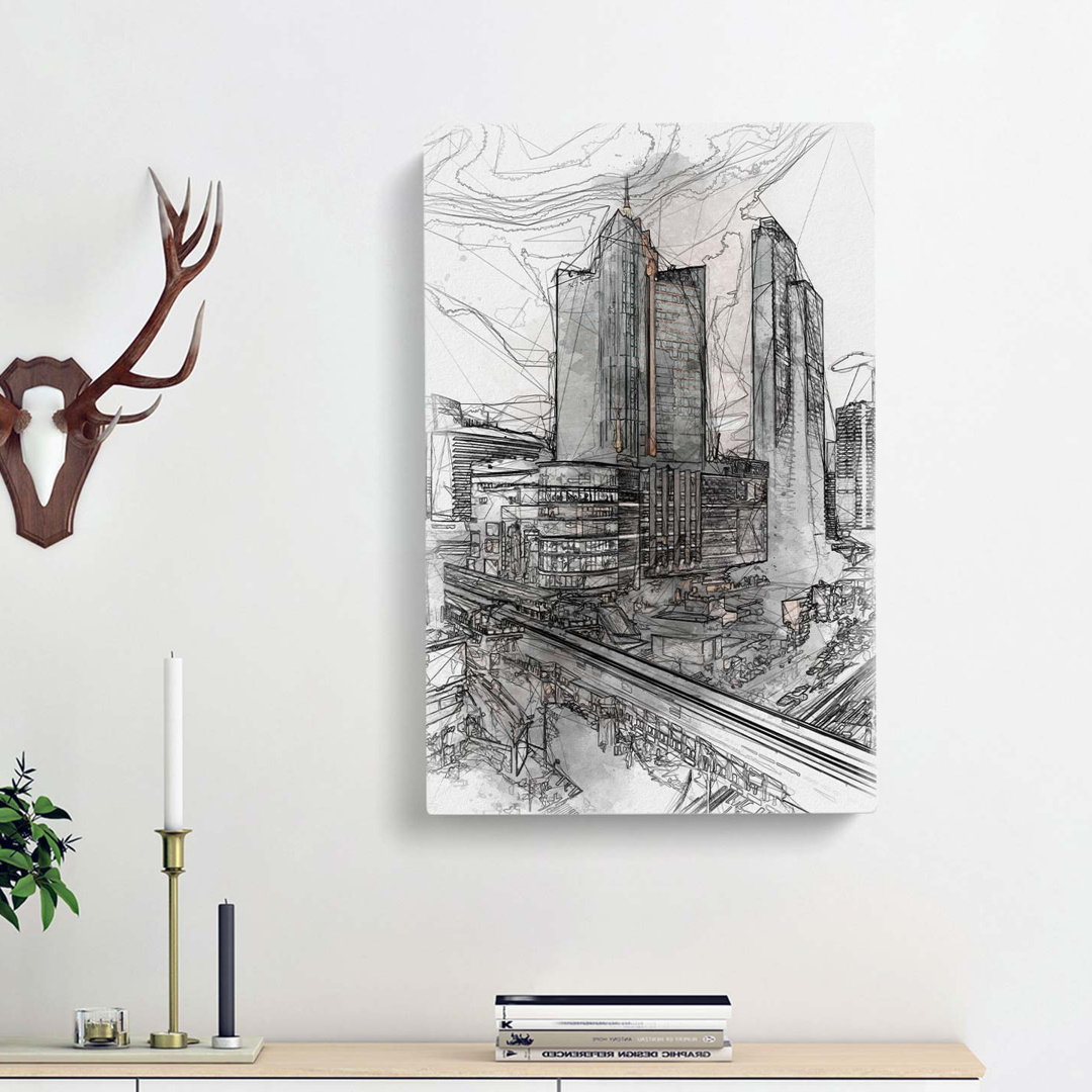 Skyline of Bangkok Thailand in Abstract - Wrapped Canvas Drawing - Wrapped Canvas