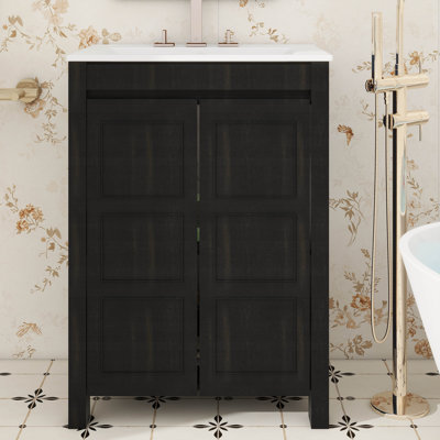 Ensemble de meuble-lavabo sur pied simple avec 2 portes à fermeture en douceur