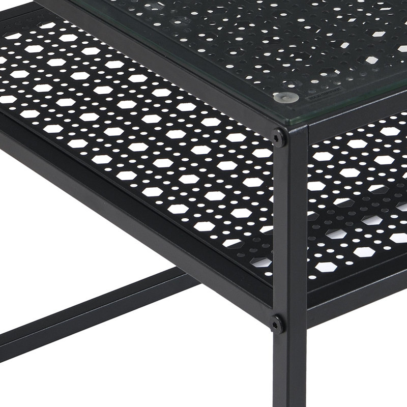 Coffee Table Glass Rectangular 100 Cm Metal Living Room Table Shelf, Black