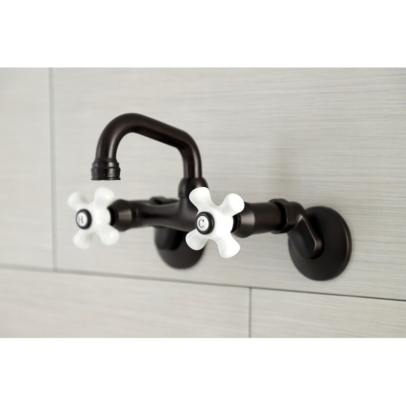 Kingston Brass Kingston Two-Handle 2-Hole Wall Mount Bar Faucet, Cross Handle, Oil Rubbed Bronze/White