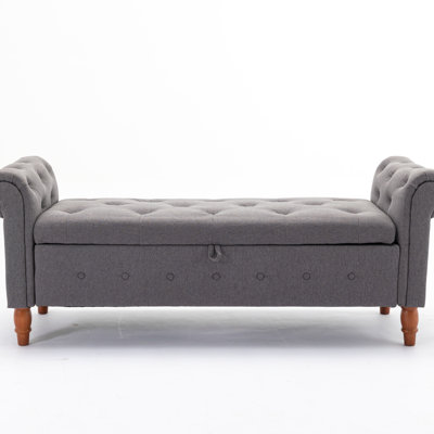 Flax Fabric Storage Bench Shoe-Changing Stool Bedroom Bench With Wood Legs