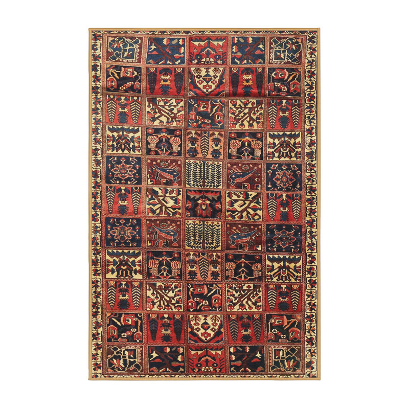Tapis traditionnel rouge / brun Karbach, Rectangle 2 pi x 3 pi