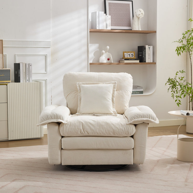 360° Swivel Chenille Accent Chair Upholstered Single Sofa With Throw Pillow, Beige