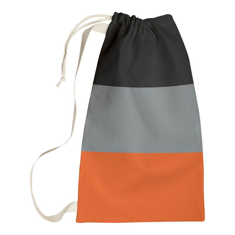 Fabric Laundry Bag with Handles, 29" H x 18" W x 1.5" D, Black/Silver/Orange