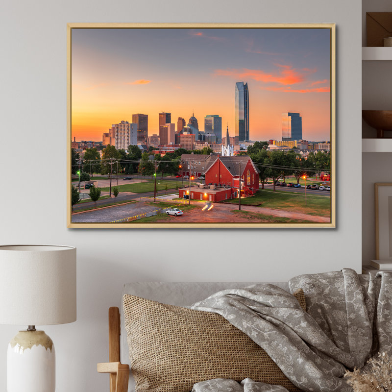 «Oklahoma City Sunset» sur toile, H 12 po x l 20 po x P 1 po, Cadre naturel flottant