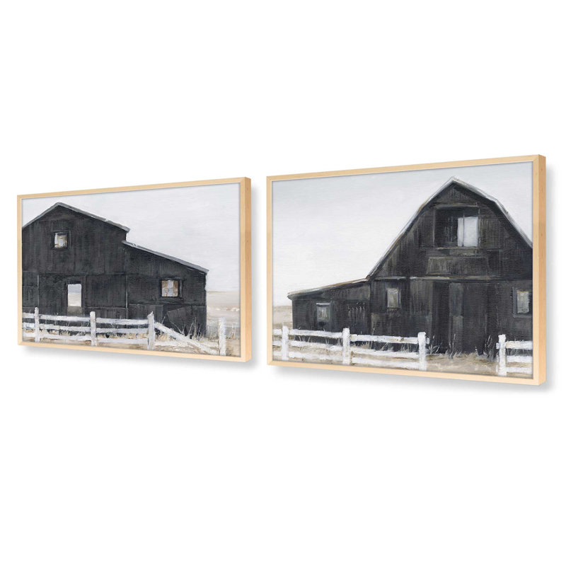 Weathered Barns, ensemble de 2 impressions dans un cadre, Érable brut encadré, H 12,5 po x l 29,5 po x P 1,25 po